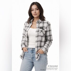 Dixxon Women’s Small Grey Plaid Flannel Button-Down Shirt